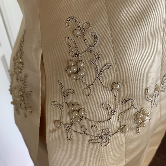 jones ny 6 satin creamy ivory goldish jacket skirt - Picture 4 of 6
